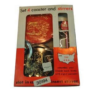 Vintage Oregon State Souvenir Set 4 Coaster & Stirrer Set Vintage Souvenir Set